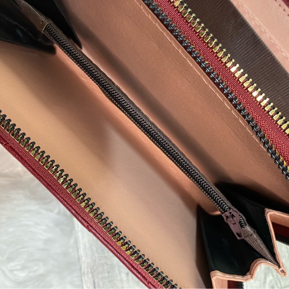 Red Faux Leather Quilted Chevron Large Zip Around Wallet Unbranded New - Picture 7 of 8